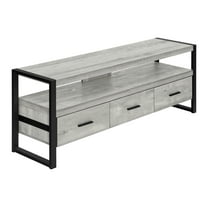 TV Stand Tv Stand, 60 Inch, Console, Media Entertainment Center, Storage Drawers, Living Room, Bedroom, Grey Laminate, Black Metal, Contemporary, Modern,Entertainment Center
