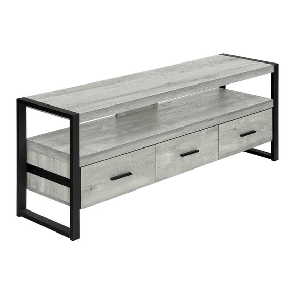 TV Stand Tv Stand, 60 Inch, Console, Media Entertainment Center, Storage Drawers, Living Room, Bedroom, Grey Laminate, Black Metal, Contemporary, Modern,Entertainment Center