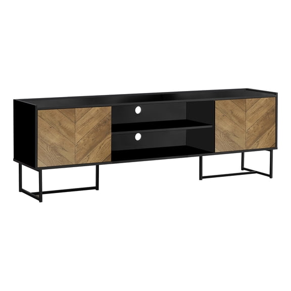 TV Stand Tv Stand, 72 Inch, Console, Media Entertainment Center, Storage Cabinet, Living Room, Bedroom, Brown And Black Laminate, Black Metal, Contemporary, Modern,Entertainment Center