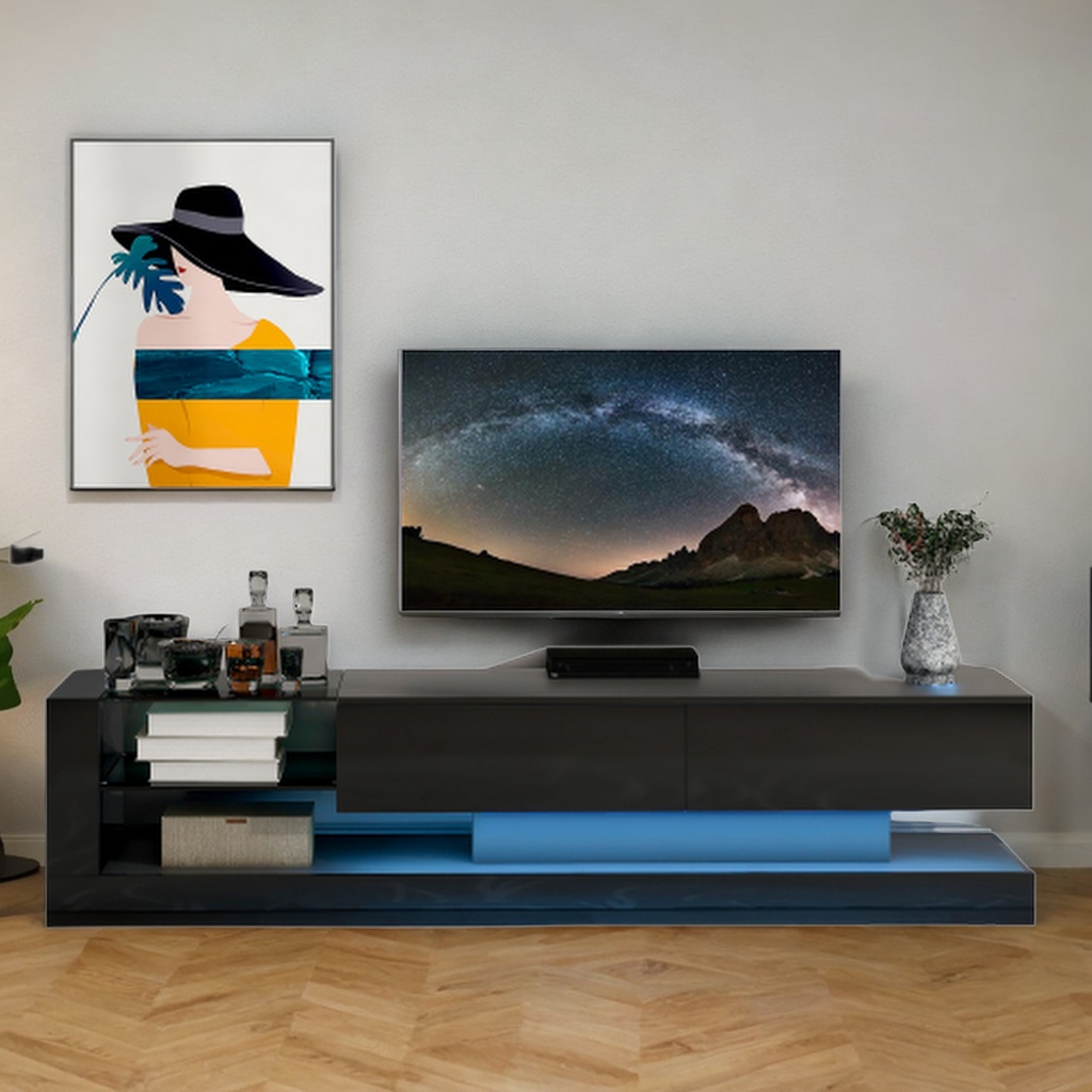 TV Stand with Two Media Storage Modern High Gloss