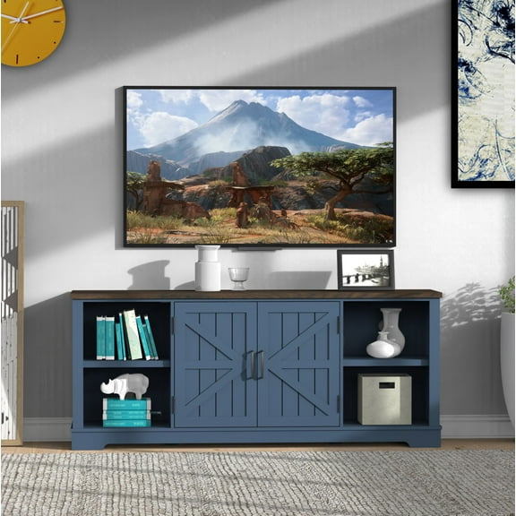TV Stand Up To 80" With Open Storage Shelves And Adjustable Shelves Farmhouse Entertainment Center TV Console