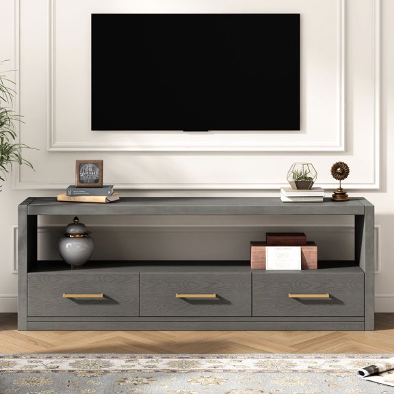 TV Stand | Versatile Use in Different Rooms, Three Drawers for Media | High - Quality MDF Build | Solves Cluttered Storage
