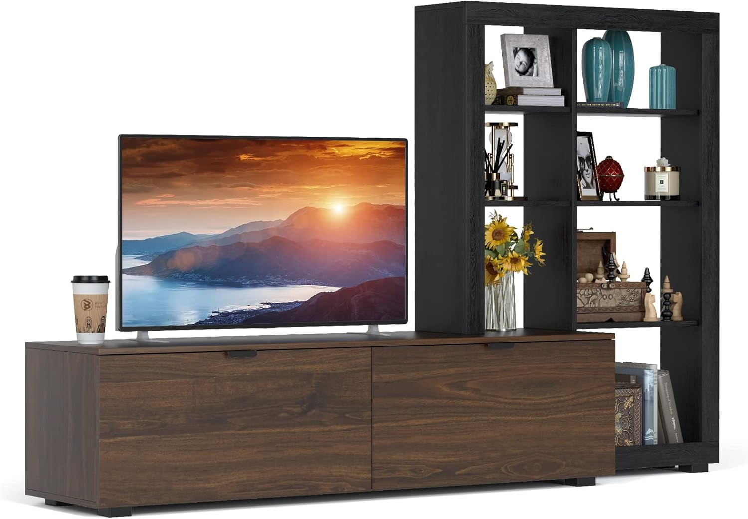 TV Stand With Bookshelf, Modern TV Storage Shelf For Tvs Up To