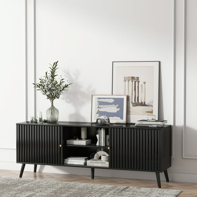 TV Stand, Wood Entertainment Center with Storage Shelves 70