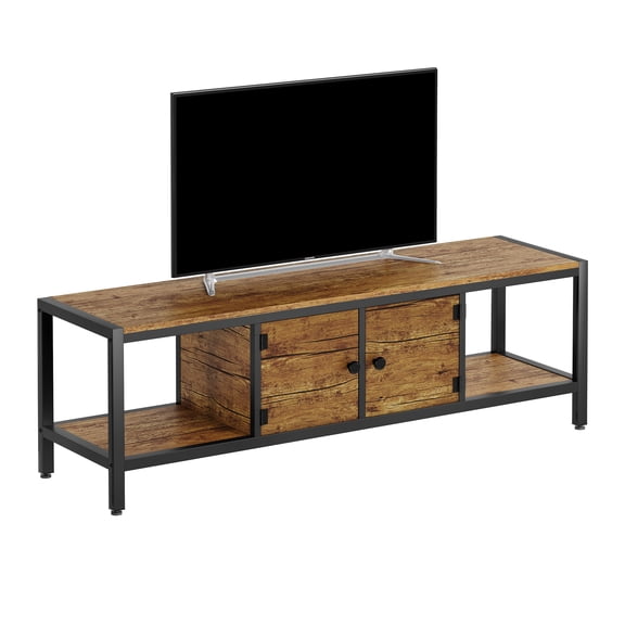 TV Stand, Wood Industrial Entertainment Center with Storage Drawers and Open Shelves, Modern TV Console for Living Room