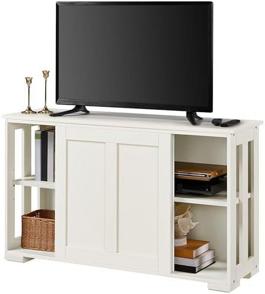 TV Stand Wooden Console Table with Sliding Door and Adjustable Shelf