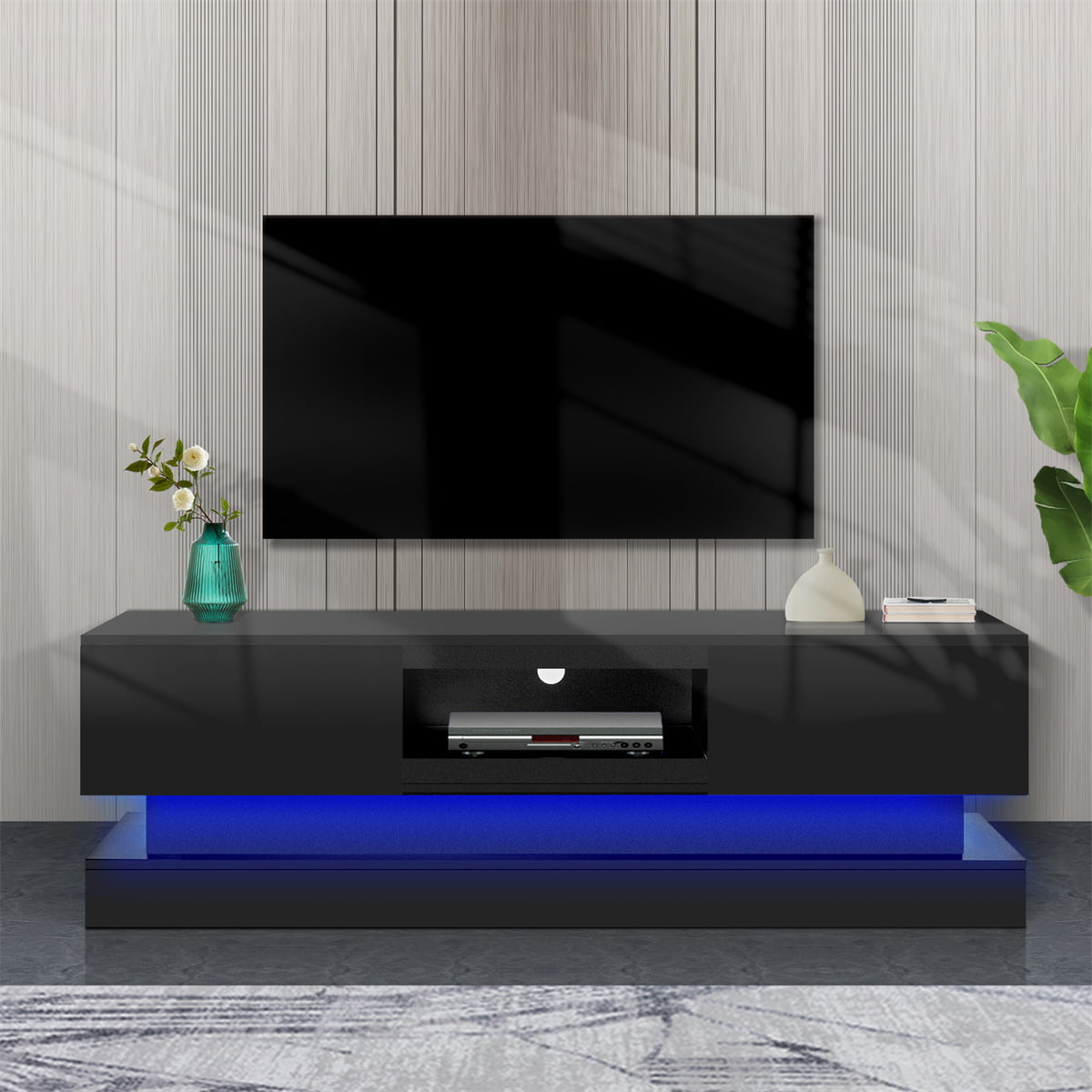 Binrrio Modern TV Stand with 16 Colors LED Light for TV up to 70 Inches,  High Glossy TV Cabinet Media Storage Entertainment Center Console Table  with