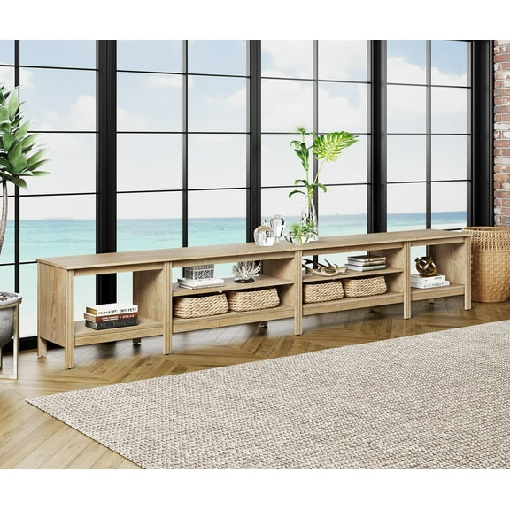 TV Stand for 100 inch TV Entertainment Center Wood TV Console Table for 85/80/90 inch TV with 6 Storages for Living Room Bedroom, Oak