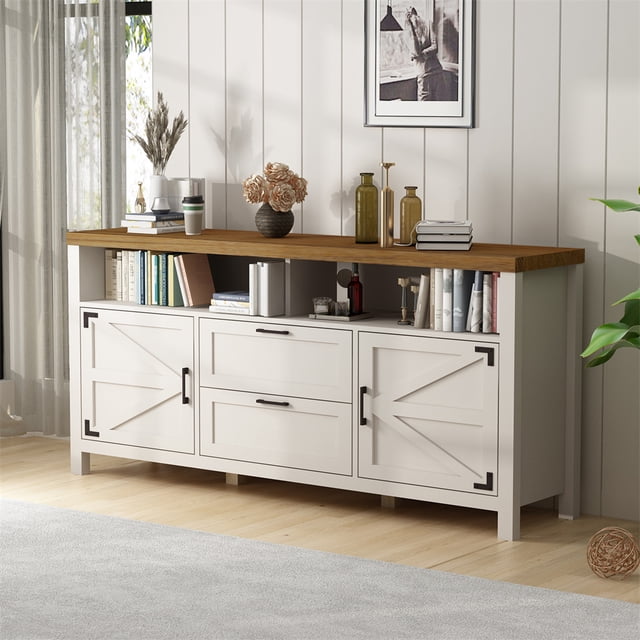 TV Stand for 55 Inch TV, Farmhouse Barn Door Modern Entertainment ...