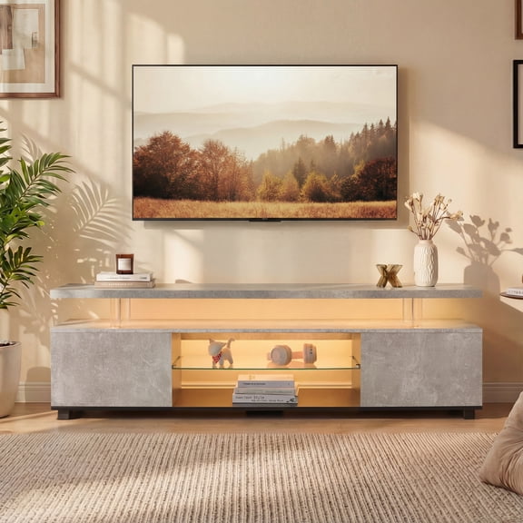 TV Stand for 60 Inch TV, LED Gaming Entertainment Center Media Storage Console Table with Large Side Cabinet for Living Room, Grey