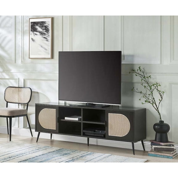 TV Stand for 60-Inch TVs with Rattan Accent / Organize in Living Room