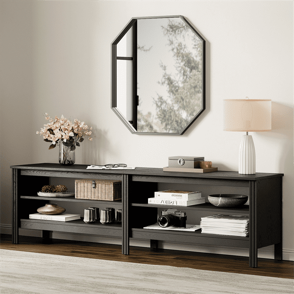 TV Stand for 65 Inch TV Entertainment Center Wood Television Table with 4 Open Shelves for Living Room, Brown 60 inch