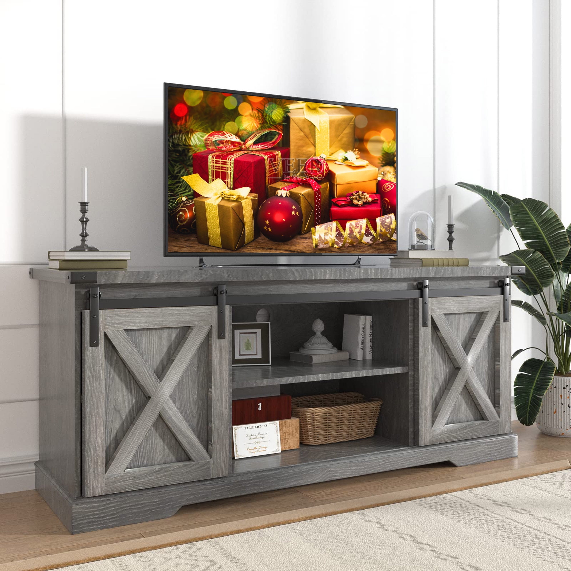 TV Stand for 65 Inch TV, Modern Farmhouse Entertainment Center TV Console Table with Sliding