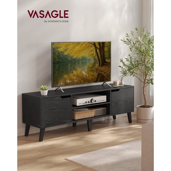 TV Stand for 65 Inch TVs, 147 cm Media Console with Adjustable Shelf & Cable Holes, Entertainment Center for Living Room, Ebony Black