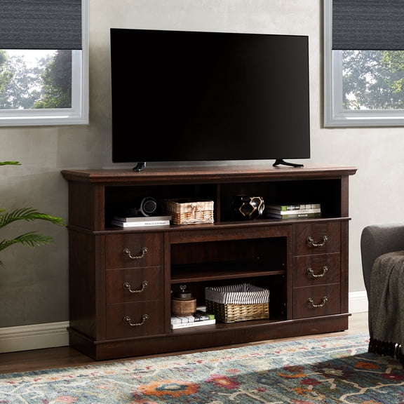 TV Stand for 65'' TVs | Has Open Shelves and Cabinets, Farmhouse Style | Crafted from Quality MDF | Organizes Cables with 3 Pass - throughs