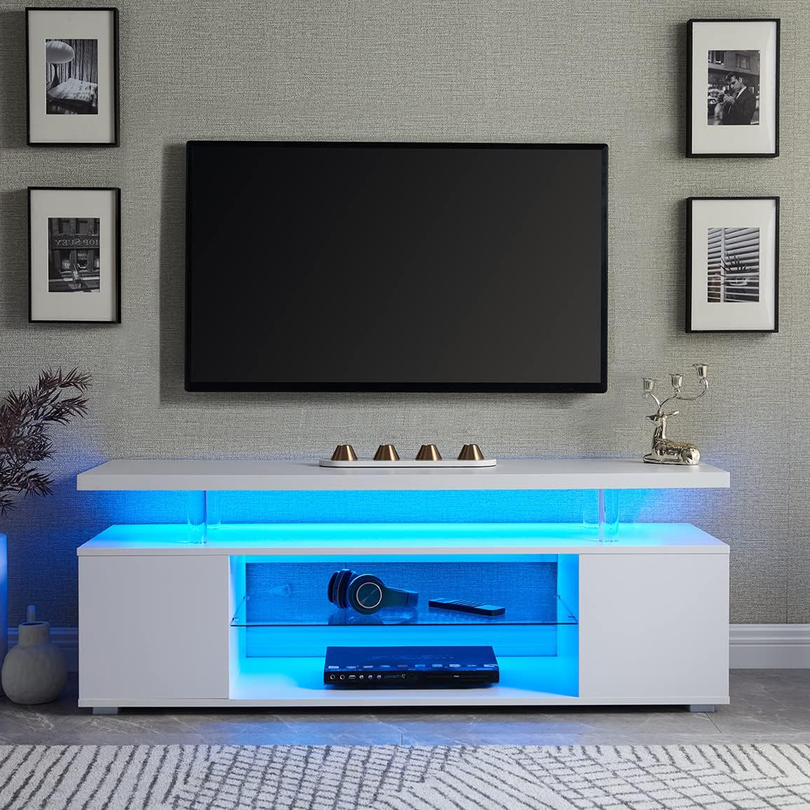 TV Stand for 70 Inch TV LED Gaming Entertainment Center Media Storage