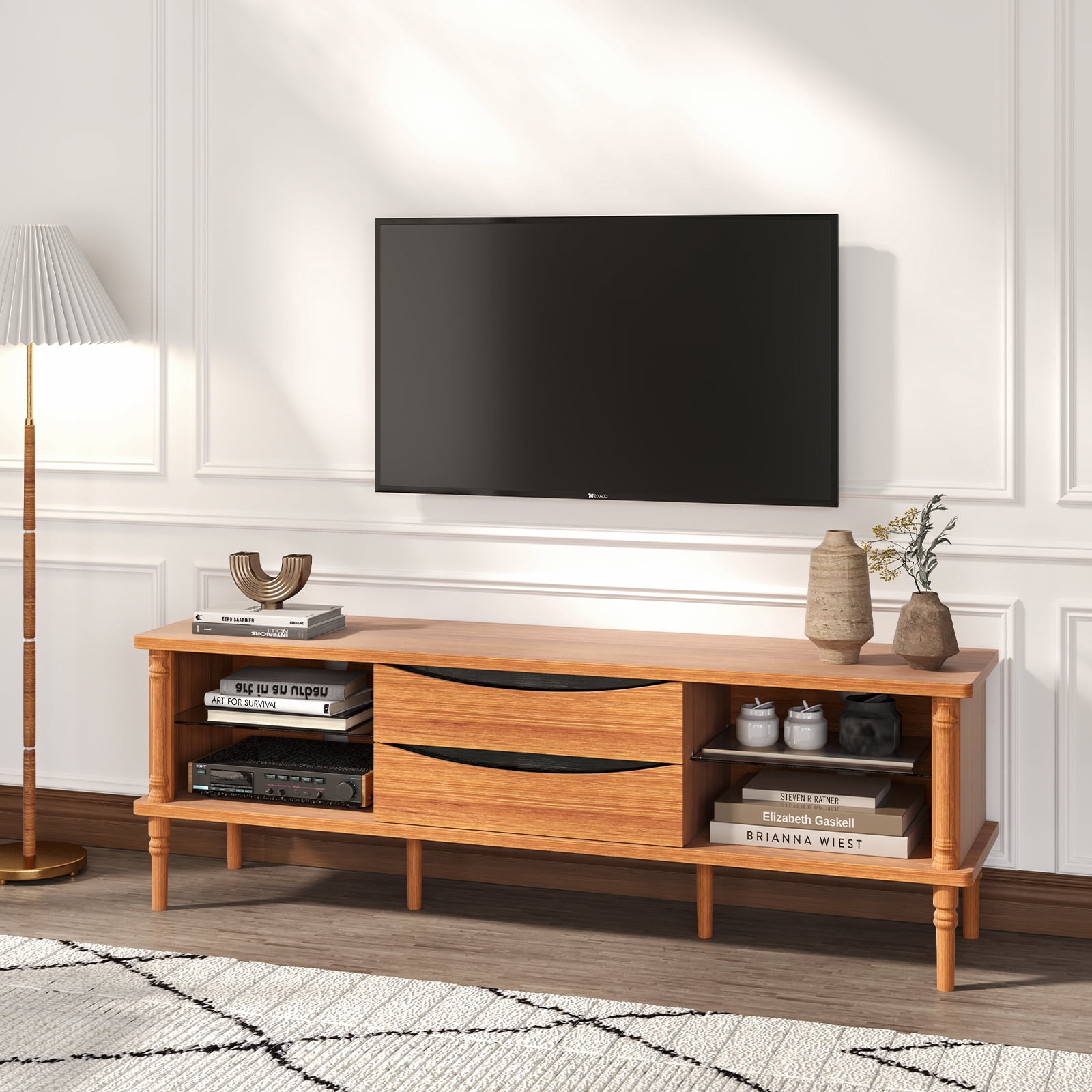 TV Stand for 75+ Inch TVs: Mid-Century Modern Design with 2 Drawers ...