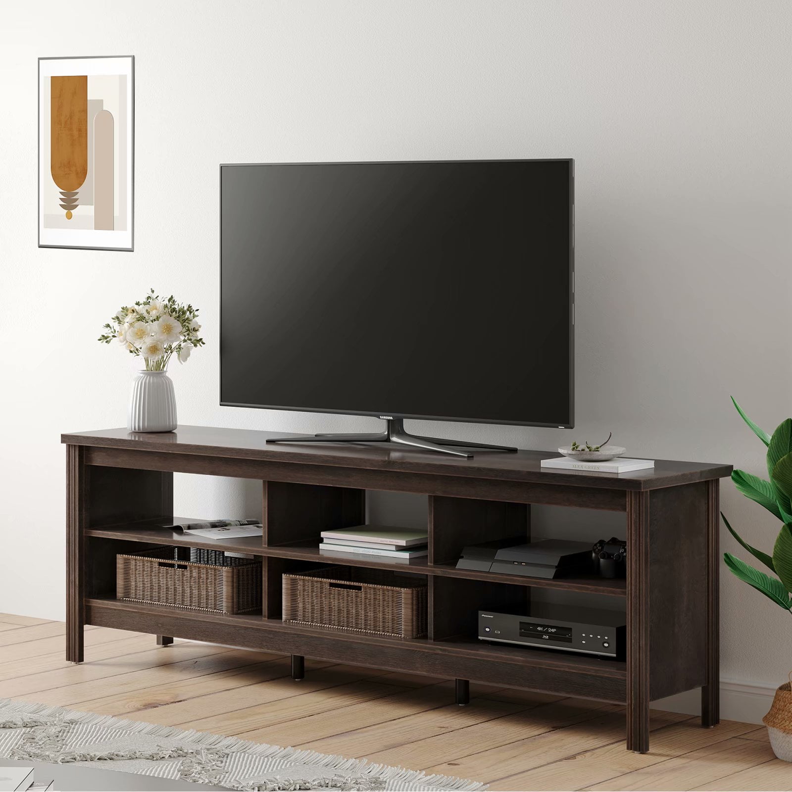TV Stand for 75'' TV Wood Media Storage Espresso TV Console