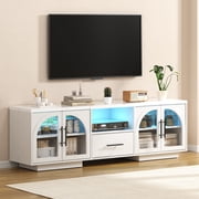 TV Stand for 75 inch TV, LED TV Stand for Living Room,70" Entertainment Center with LED Lighting, White