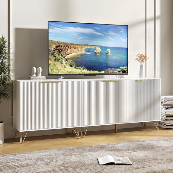 TV Stand for 75 inch TV Modern Entertainment Center Cabinet with 5 Doors Wood Media Console Storage Cabinets for Living Room Bedroom, White