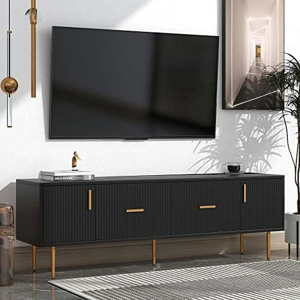 TV Stand for 77 Inch TV Black Entertainment Center with Golden Legs