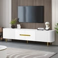 thumbnail image 1 of TV Stand for 85 Inch TV, Modern Entertainment Center with 4 Spacious Cabinets, Media Console Cabinet with 5 Metal Legs for Living Room, White, 1 of 9