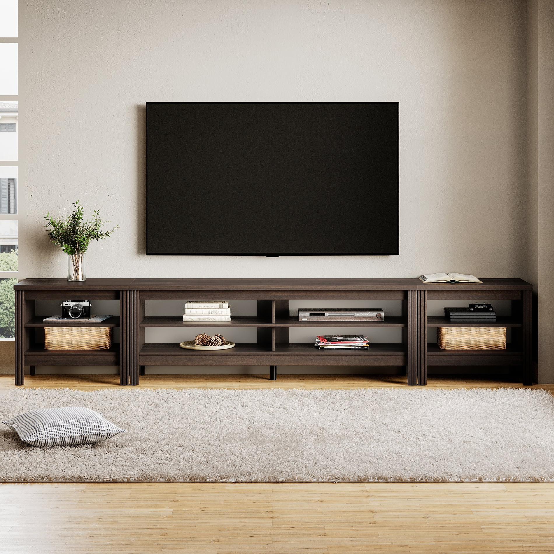 TV Stand for 85 inch TV Entertainment Center Wood TV Console Table