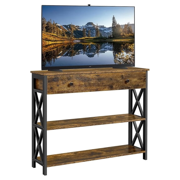 TV Stand for TV up to 45 inch, Entertainment Center with Drawer, Media Console Table with Storage Shelves, for Living Room, Metal Frame, Rustic Brown