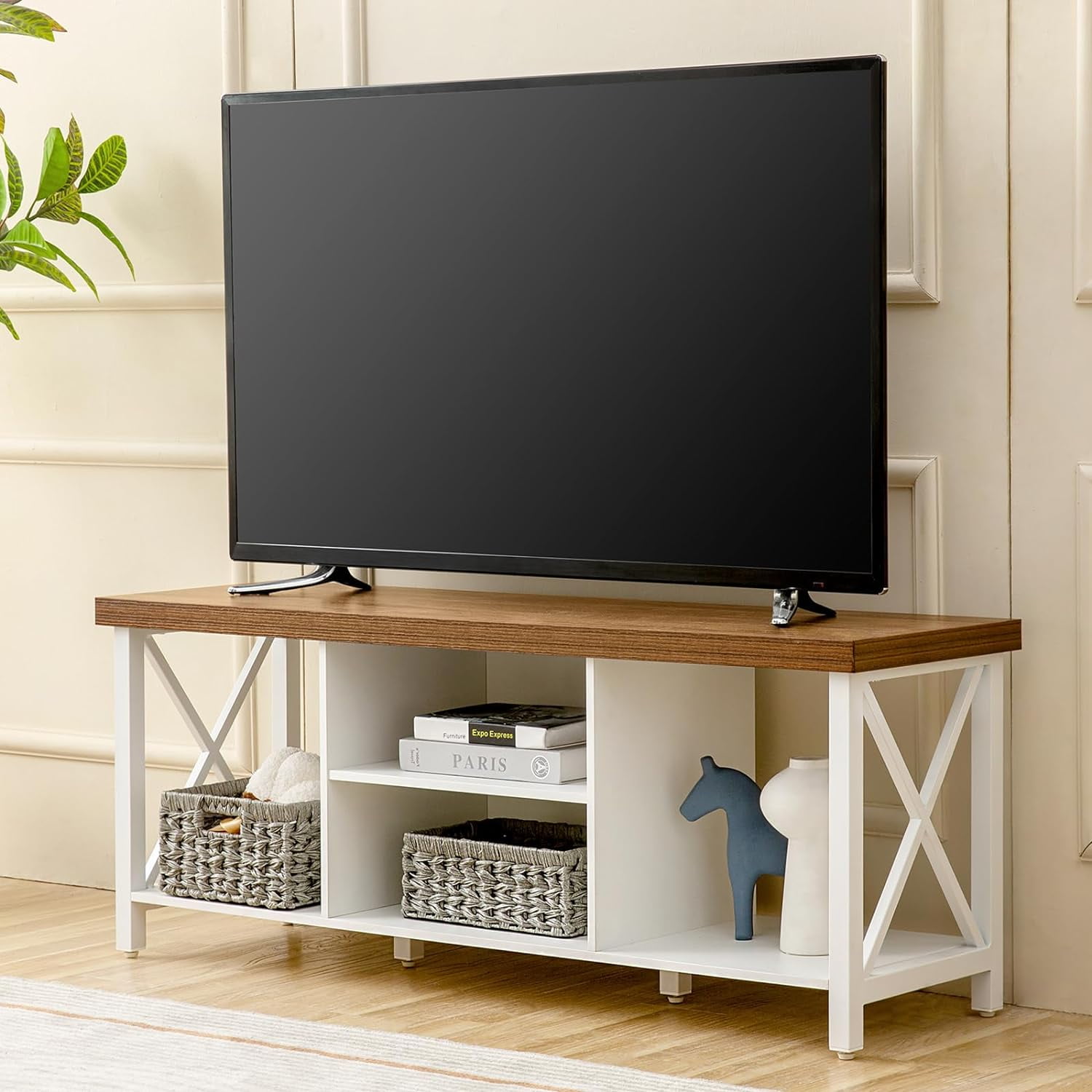 TV Stand for TV up to 55 Inches, TV with Open Storage, TV