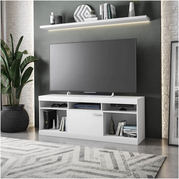 TV Stand for TVs Up to 65 Inches White Engineered Wood Media Console with Multi Compartment Storage