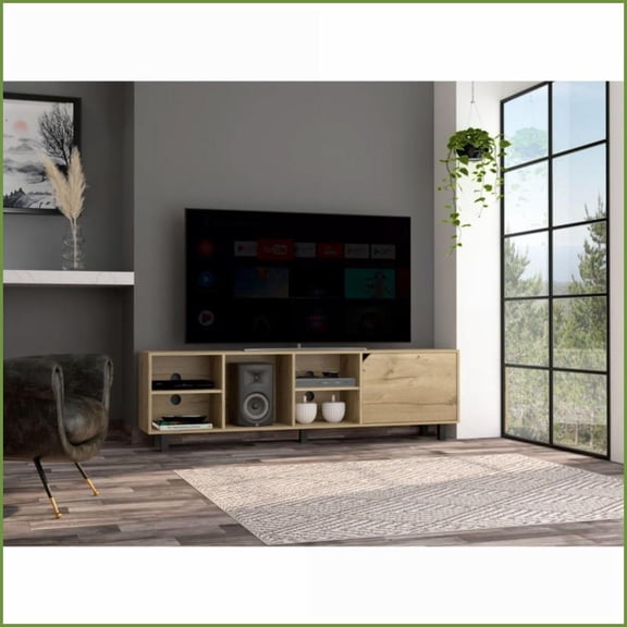 TV Stand for TVs Up to 70, Four Open Shelves | Beige Engineered Wood