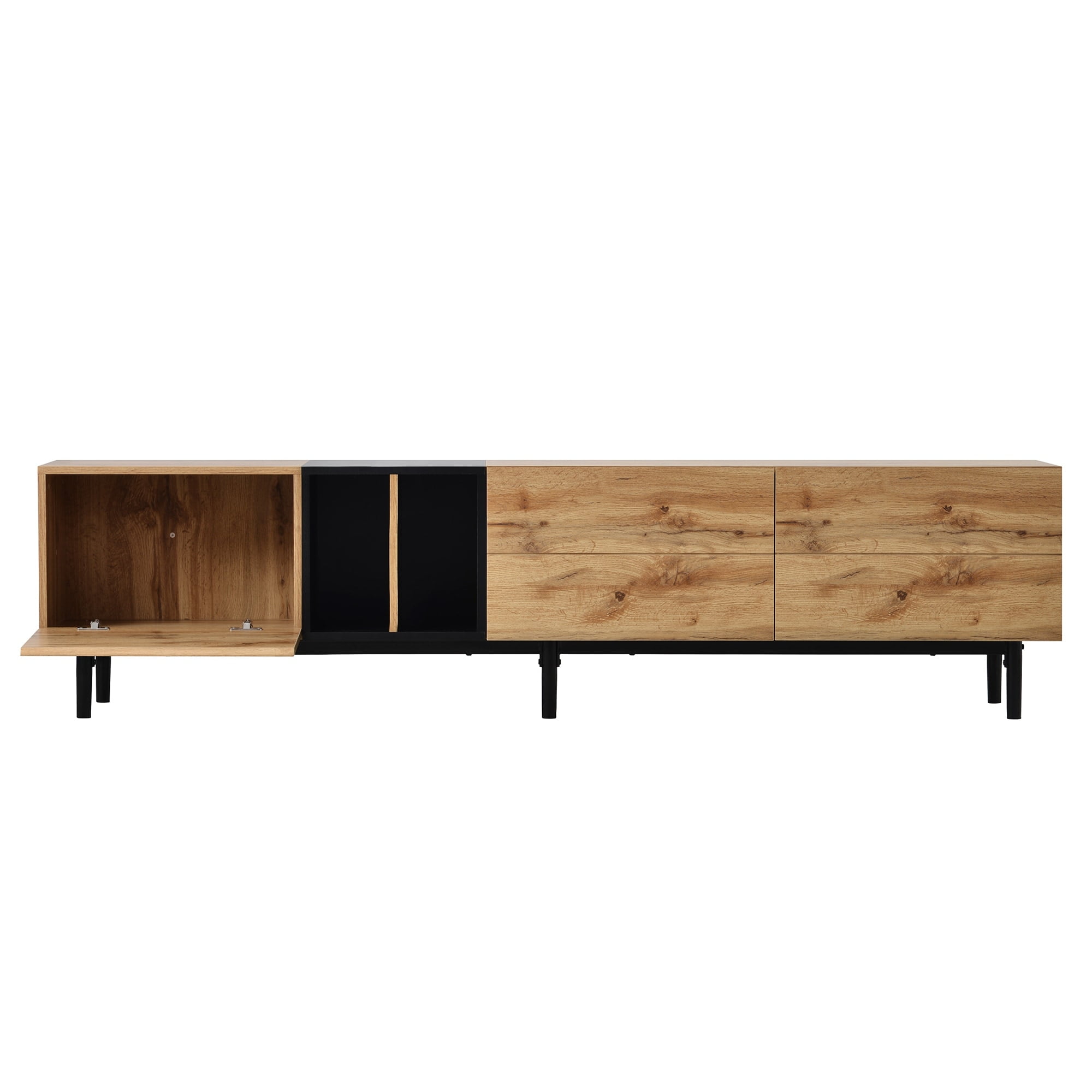 Natural Wood TV Console Media Cabinet with Storage, 76.8 inch
