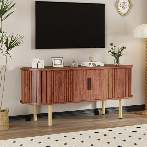 TV Stand for TVs up to 55 Inch, Modern Media Console with Storage Compartment and Sliding Door, Entertainment Center for Living Room, Bedroom, Office