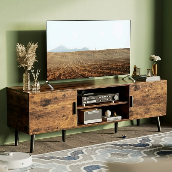 TV Stand for TVs up to 60", Mid Century TV Console with Adjustable Shelf, Modern Entertainment Center Media Console Table for Living Room in Brown