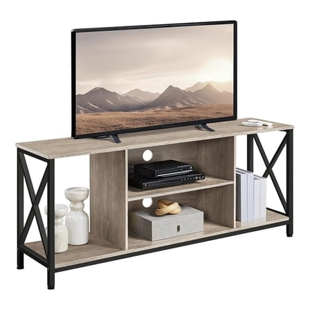 TV Stand for TVs up to 65 Inch, 55 Inch Entertainment Center with Storage, Wood TV Console with Shelves for Living Room, Gray