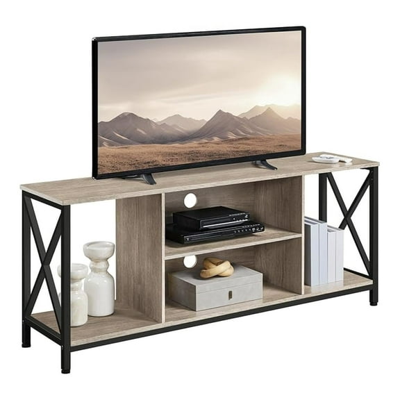 TV Stand for TVs up to 65 Inch, 55 Inch Entertainment Center with Storage, Wood TV Console with Shelves for Living Room, Gray