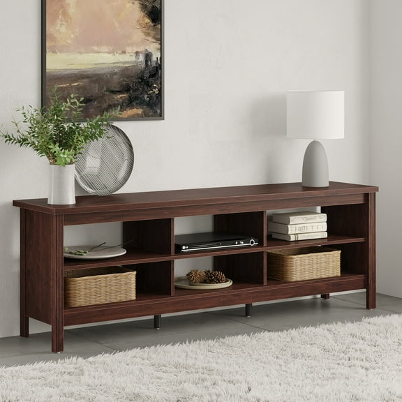 TV Stand for TVs up to 65 Inch with 4 Storage Cubby for Living Room Bedroom, Brown