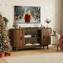 TV Stand for TVs up to 65", Mid-Century Entertainment Center with Sliding Door and Adjustable Shelves for Living Room, Walnut