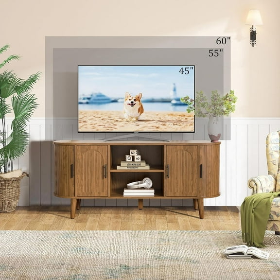 TV Stand for TVs up to 60", 51" Entertainment Center with Sliding Doors, Media Console Table for Living Room