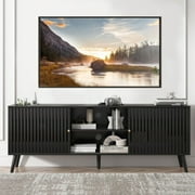 TV Stand for TVs up to 70", Entertainment Center with Sliding Door, TV Console for Living Room, Black