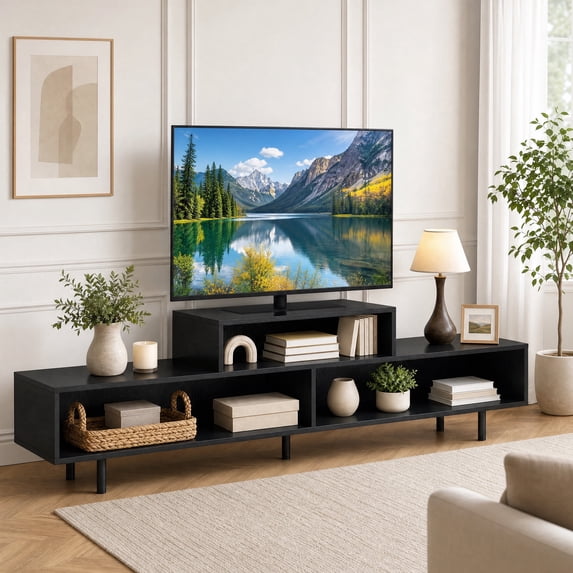 TV Stand for TVs up to 70" with Open Storage Compartments,Entertainment Center Media Console for Living Room, Bedroom,Black