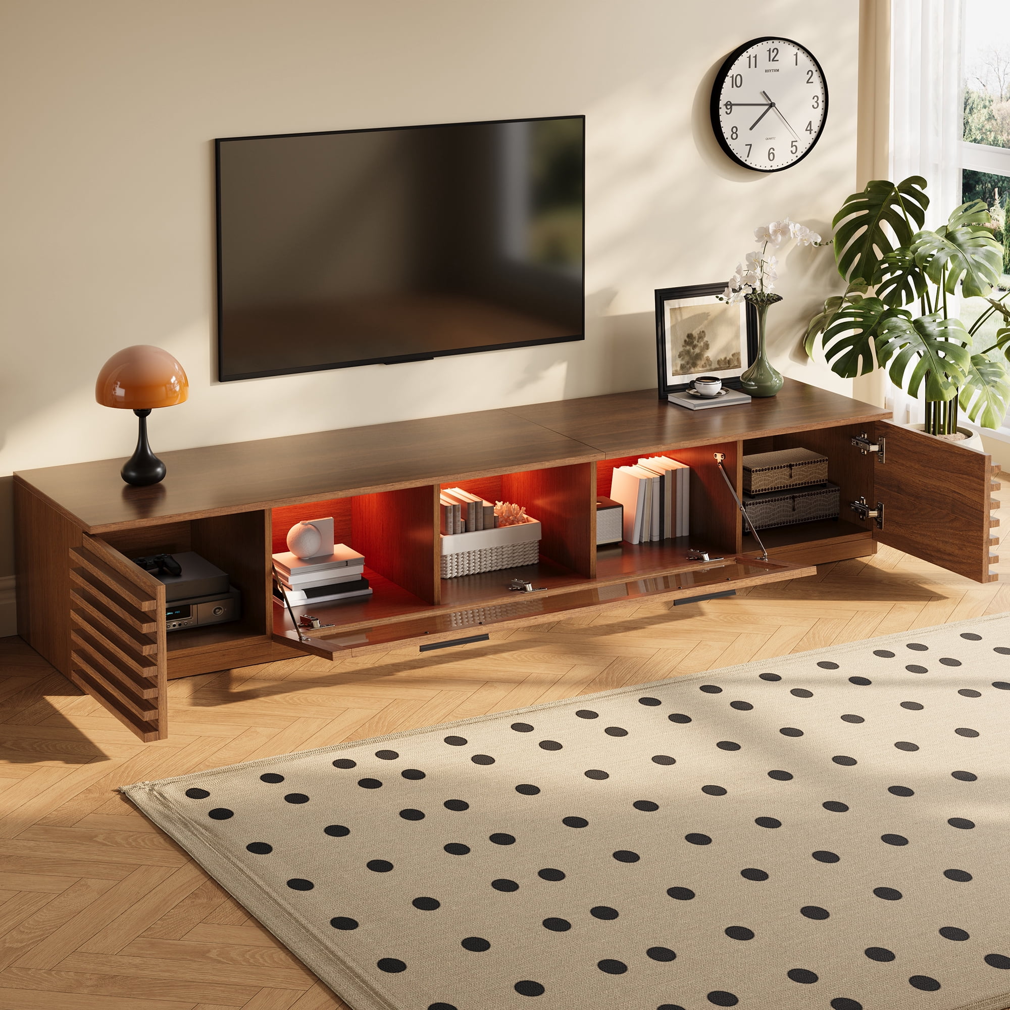 TV Stand for TVs up to 80 Inch, Entertainment Center with LED Lights & Glass Door, Media Console with App-Controlled RGB Lighting for Living Room