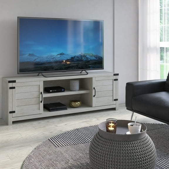 TV Stand for TVs up to 80" with Farmhouse Design in Fairfax Oak