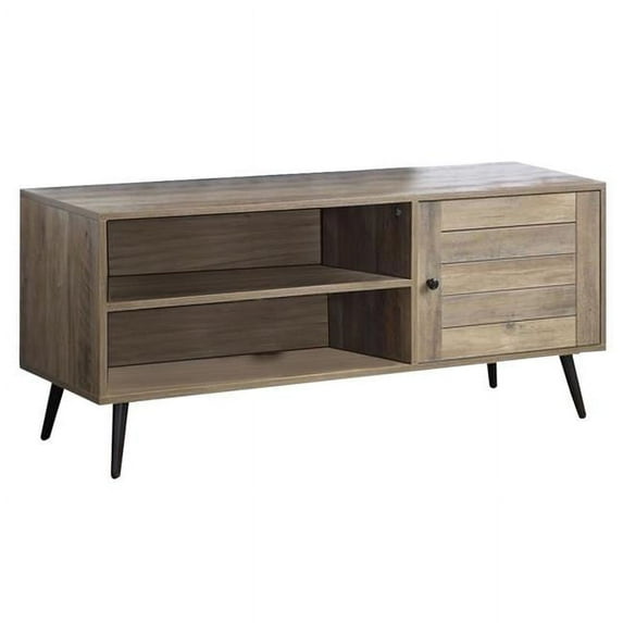 TV Stand with 1 Door Storage & Plank Details, Rustic Brown