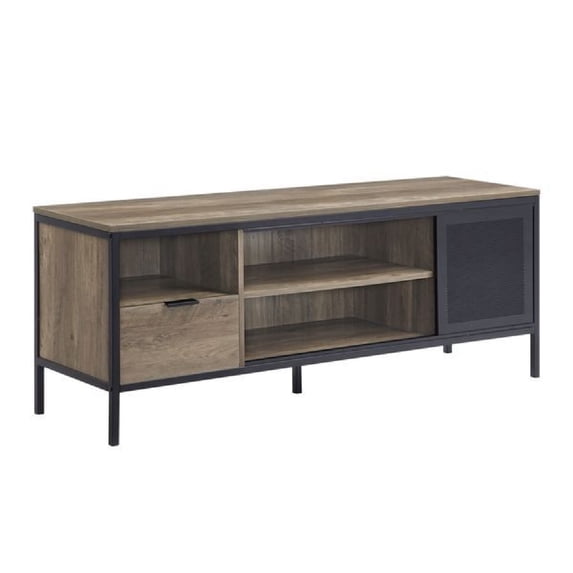 TV Stand with 1 Drawer and Open Compartments Brown and Black - Saltoro Sherpi