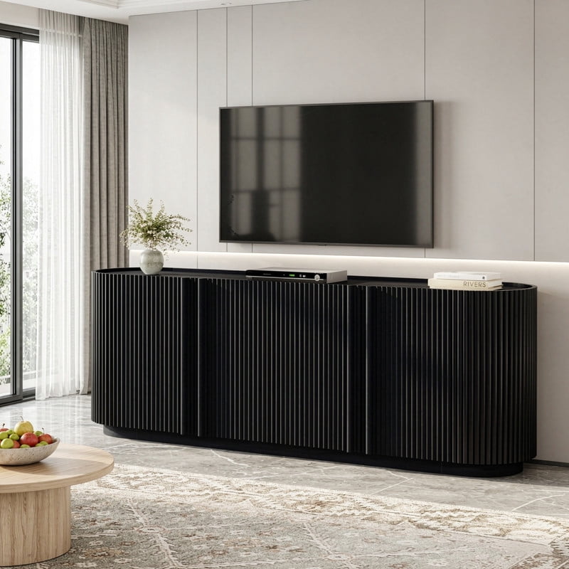 TV Stand with 4 Tambour-Style Doors for TVs up to 70", Farmhouse Media Console Cabinet with Adjustable Shelves & Cable Holes
