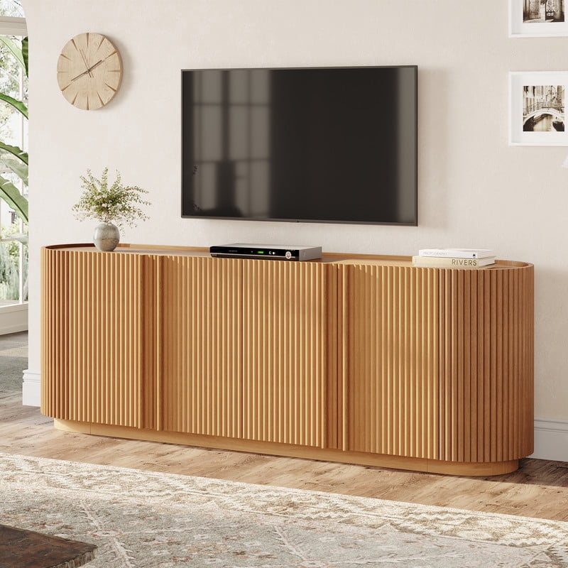 TV Stand with 4 Tambour-Style Doors for TVs up to 70", Farmhouse Media Console Cabinet with Adjustable Shelves & Cable Holes