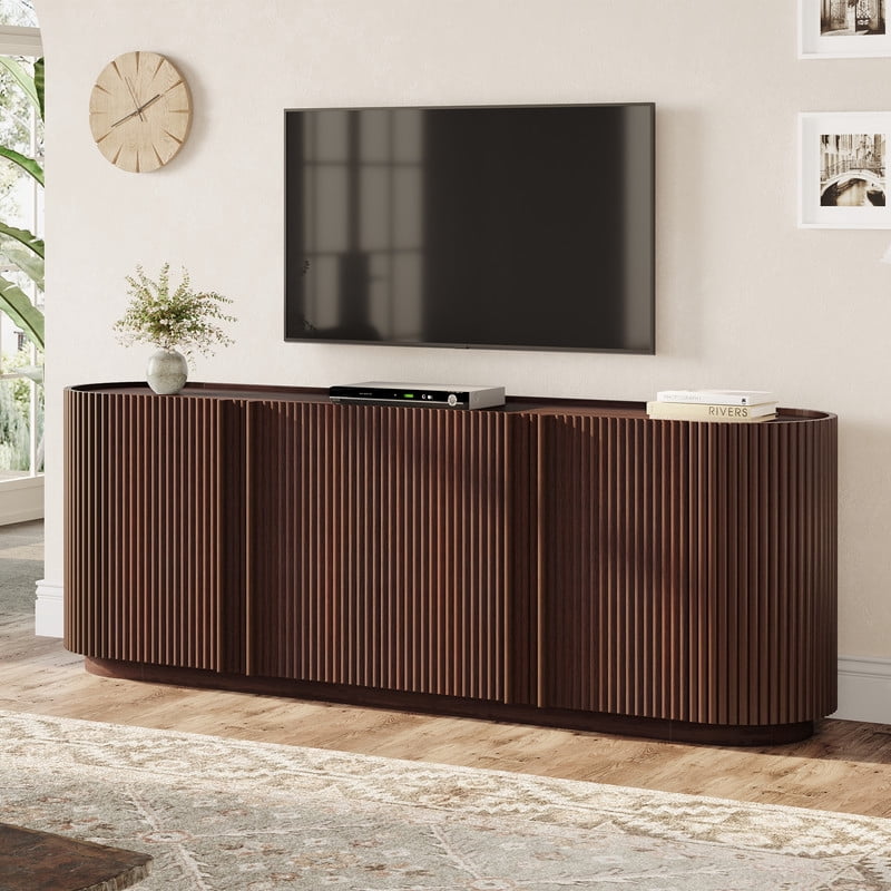 TV Stand with 4 Tambour-Style Doors for TVs up to 70", Farmhouse Media Console Cabinet with Adjustable Shelves & Cable Holes