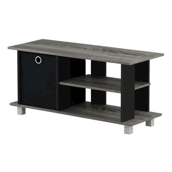 TV Stand with Bin Drawers in Oak and Black Finish for Modern Living Spaces