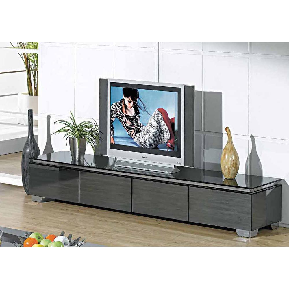 TV Stand with Black glass top and Gray Mirror drawers and Chrome Legs ...
